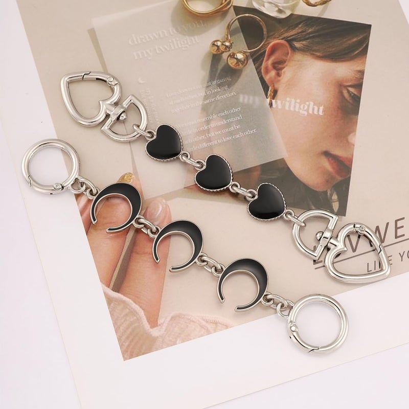 Anbys Store Silver Purse Extender Chain Purse Strap Extender Bag Chain Purse Charms(Black Heart/Moon) - Image 2